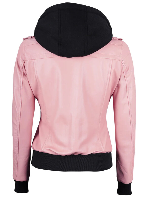 Edinburgh Pink Leather Bomber Jacket With Hood