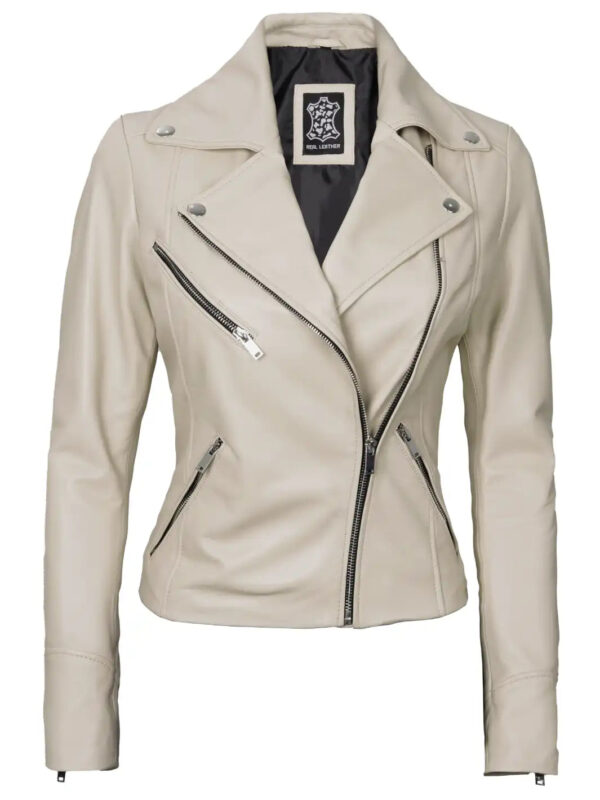 Ninfa Women's Beige Asymmetrical Biker Leather Jacket