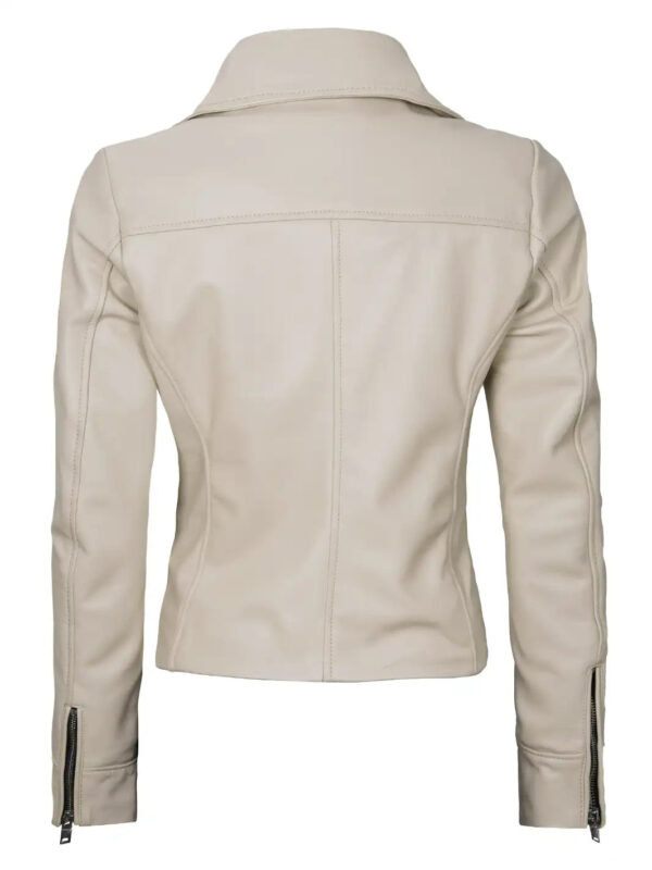 Ninfa Women's Beige Asymmetrical Biker Leather Jacket