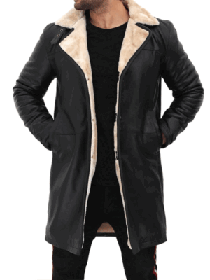 Real Leather Black Shearling Coat Mens