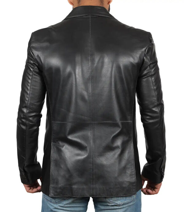 Tall Men's Two Buttons Black Real Leather Blazer