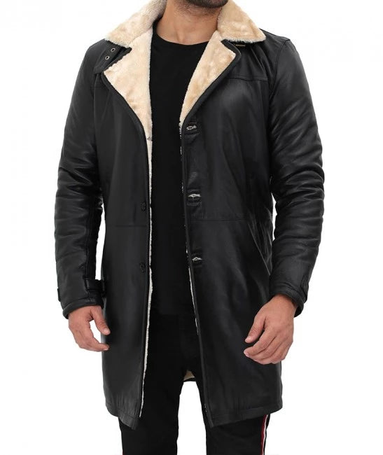 Real Leather Black Shearling Coat Mens