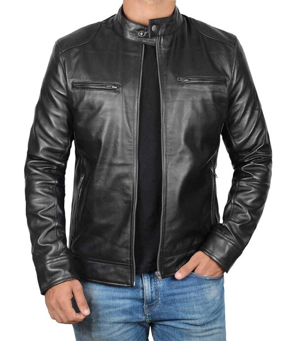 Dodge Tall Mens Black Cafe Racer Leather Jacket