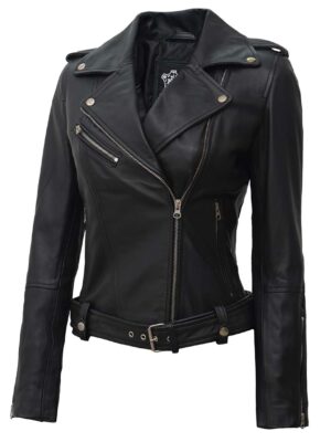 Womens Black Asymmetrical Biker Leather Jacket