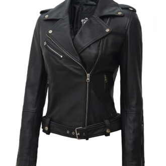 Womens Black Asymmetrical Biker Leather Jacket