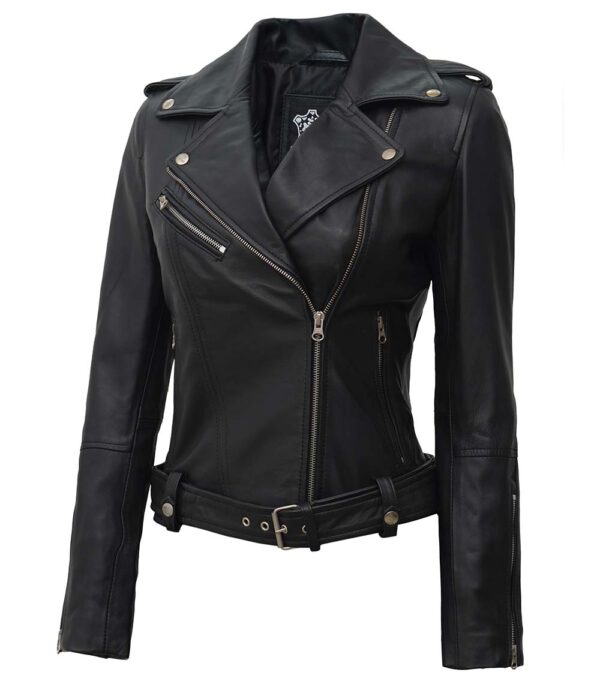 Womens Black Asymmetrical Biker Leather Jacket