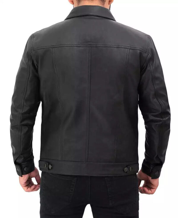 Fernando Mens Black Leather Trucker Jacket