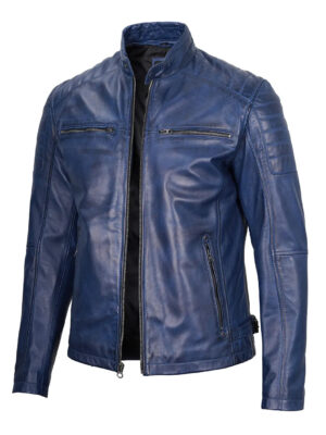 Felix Blue Cafe Racer Leather Jacket