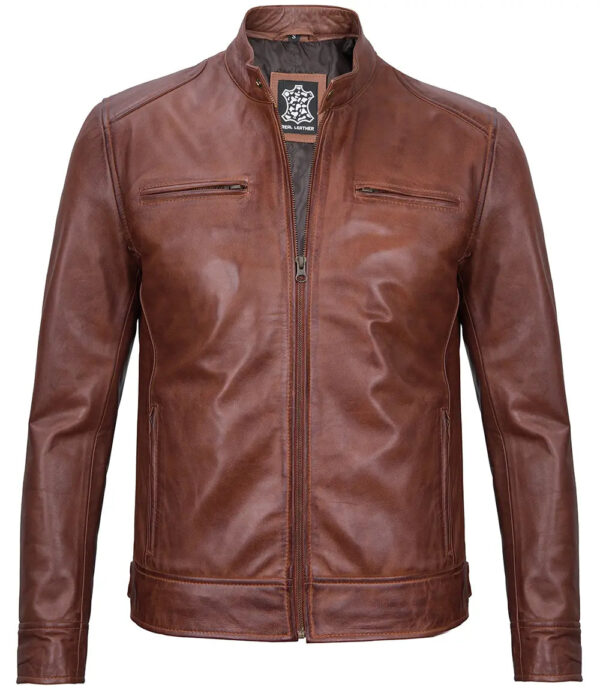 Dodge Tall Mens Cognac Cafe Racer Leather Jacket