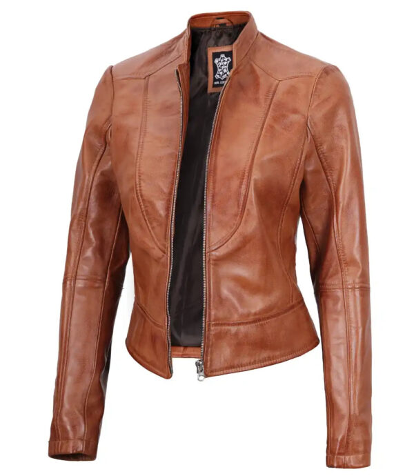 Amy Petite Womens Motocycle Tan Leather Jacket