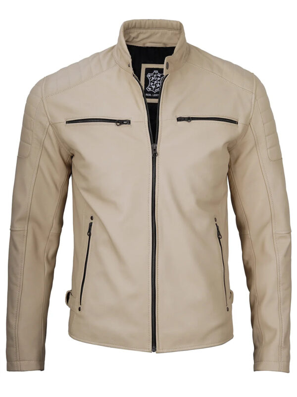 Felix Beige Cafe Racer Leather Jacket