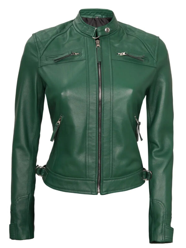 Johnson Women Cafe Racer Green Leather Jacket