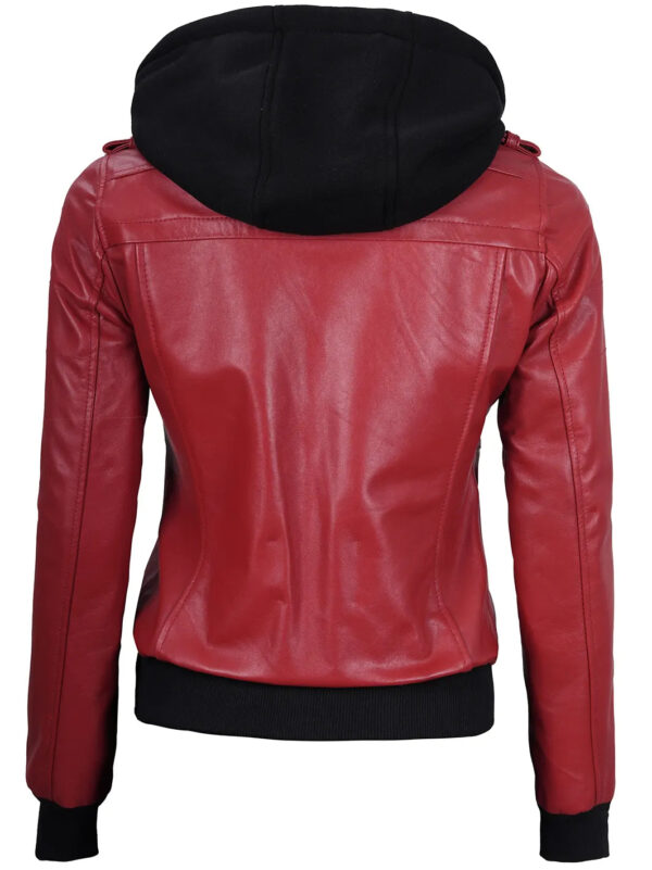 Edinburgh Red Leather Bomber Jacket With Hood