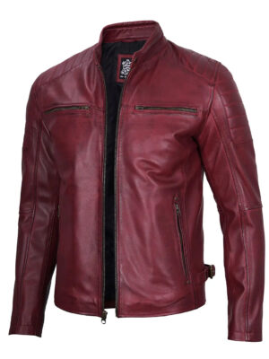 Felix Maroon Cafe Racer Leather Jacket