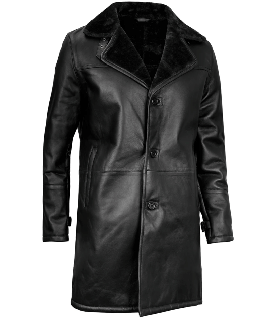 Stylish Black Men's Shearling Leather Coat