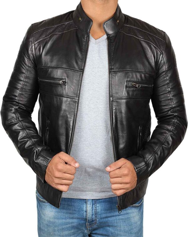 Austin Mens Tall Black Cafe Racer Leather Jacket