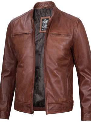 Dodge Tall Mens Cognac Cafe Racer Leather Jacket