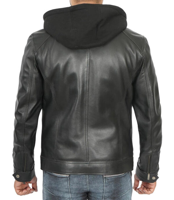 Merrill Men's Black Cafe Racer Hooded Leather Jacket