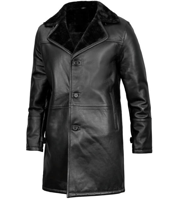 Stylish Black Men's Shearling Leather Coat