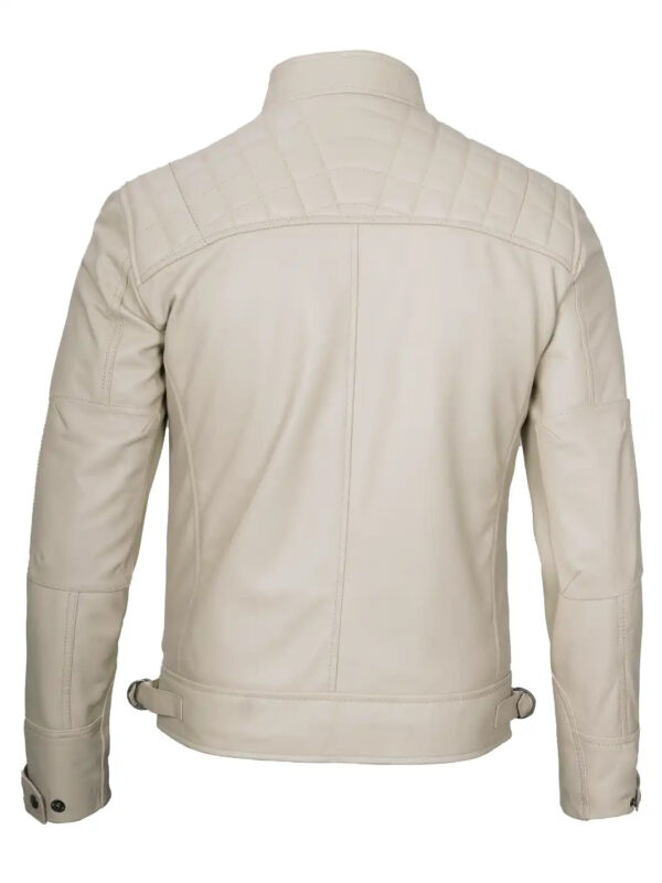 Johnson Mens Beige Quilted Cafe Racer Leather Jacket