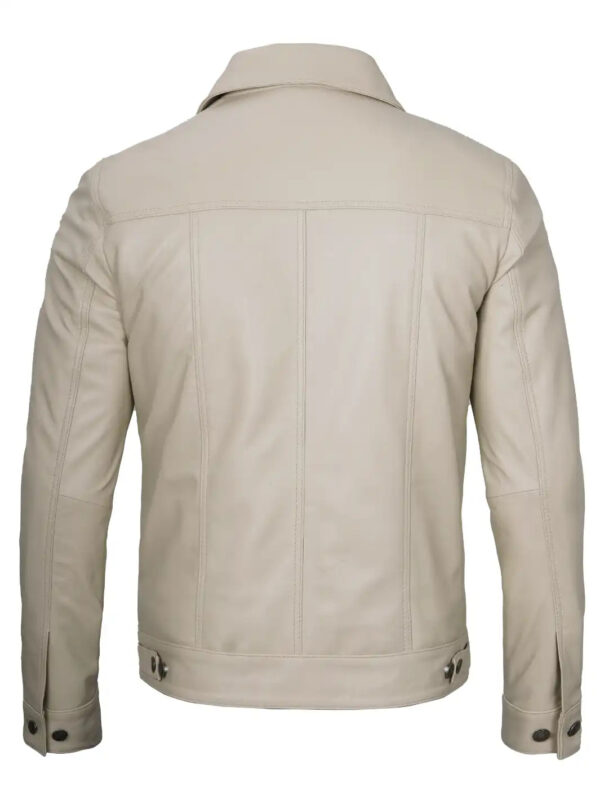 Fernando Men's Beige Real Leather Trucker Jacket