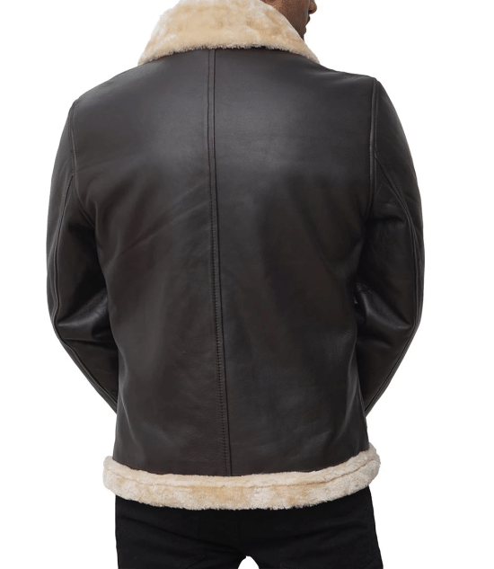 Mens Real Leather Dark Brown Shearling Bomber Jacket