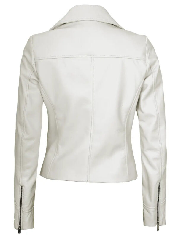 Ninfa Women's Off White Asymmetrical Biker Leather Jacket