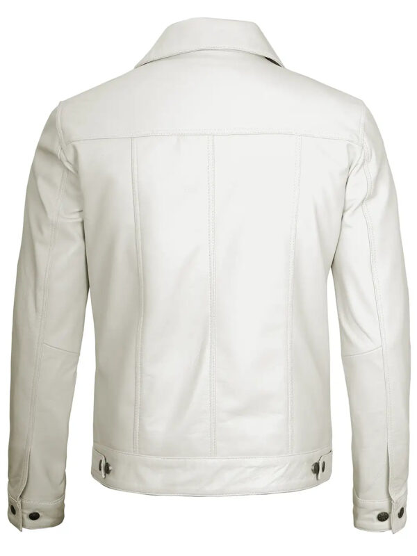 Fernando Men's Off White Leather Trucker Jacket