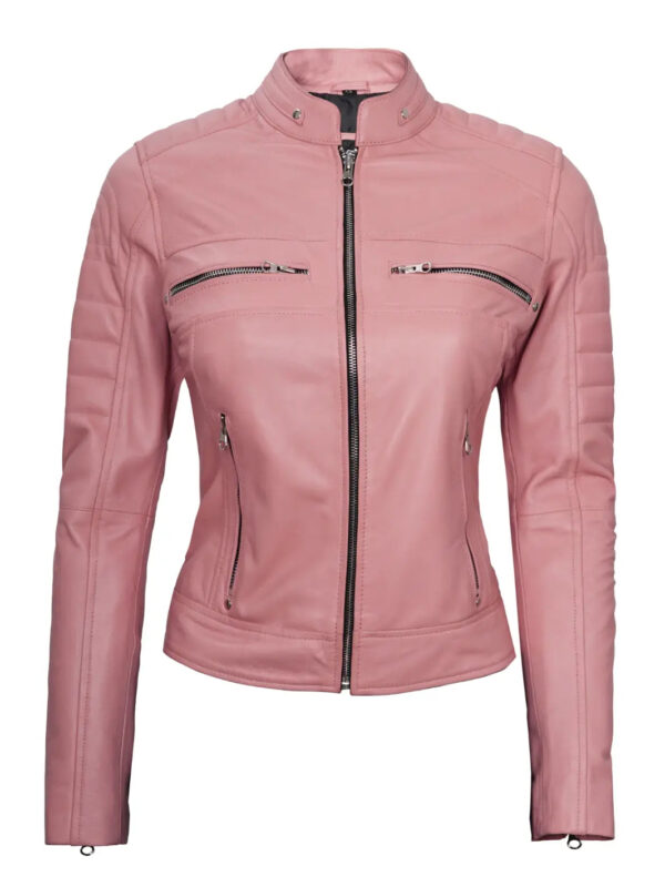 Austin Women Pink Cafe Racer Leather Jacket