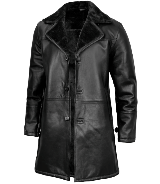 Stylish Black Men's Shearling Leather Coat