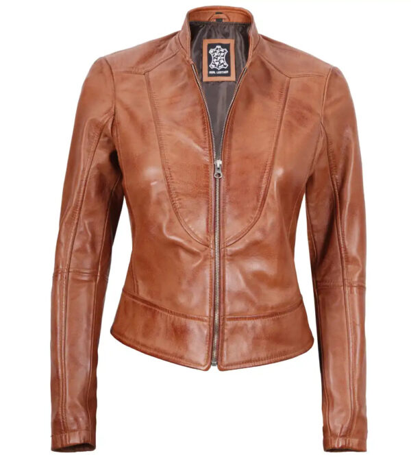 Amy Petite Womens Motocycle Tan Leather Jacket