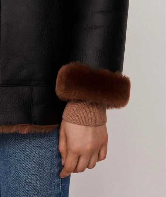 Women Shearling Jacket Black - Winter Leather Jacket