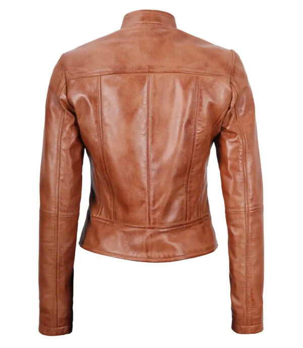 Amy Petite Womens Motocycle Tan Leather Jacket