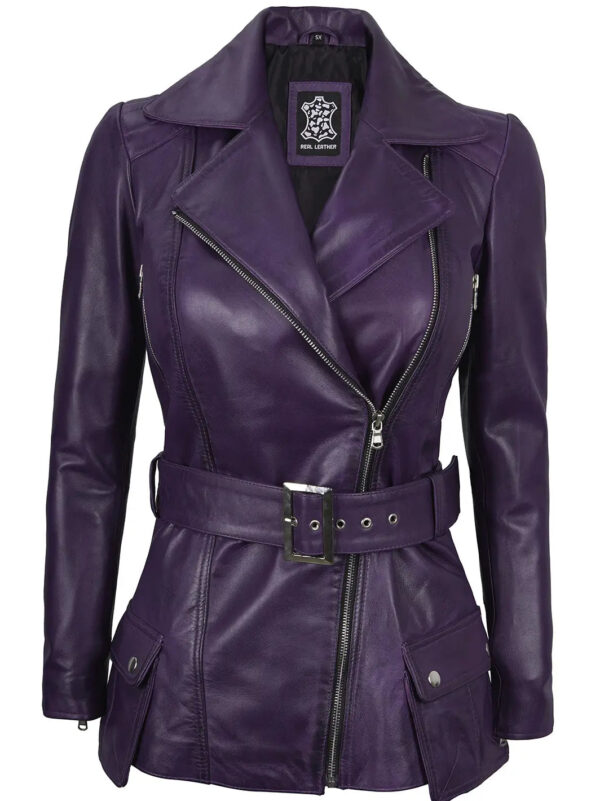 Women Purple Leather Biker Jacket Women