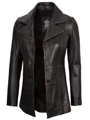 Womens Rub Off Brown Leather Blazer