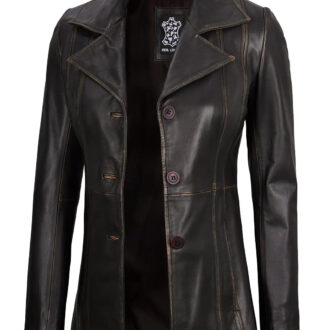 Womens Rub Off Brown Leather Blazer