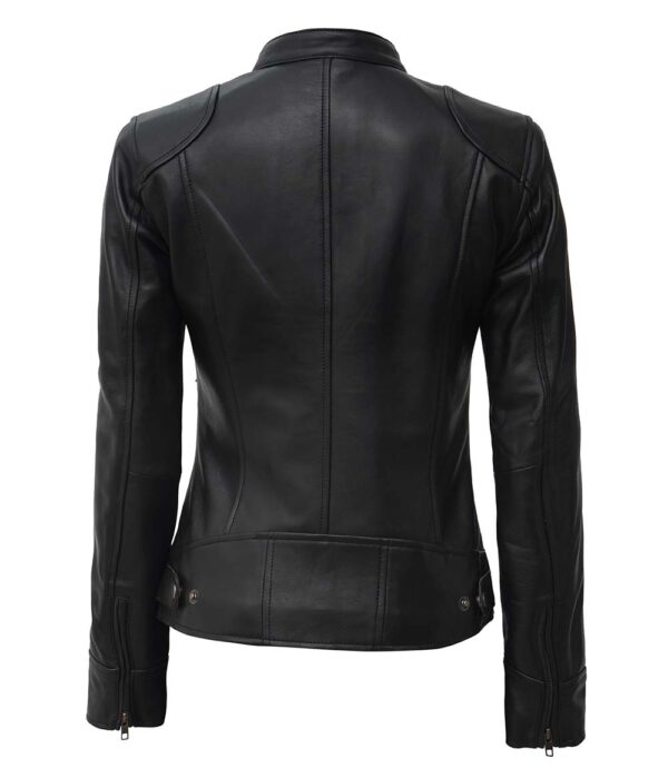 Dodge Women's Petite Black Lambskin Leather Motorcycle Jacket