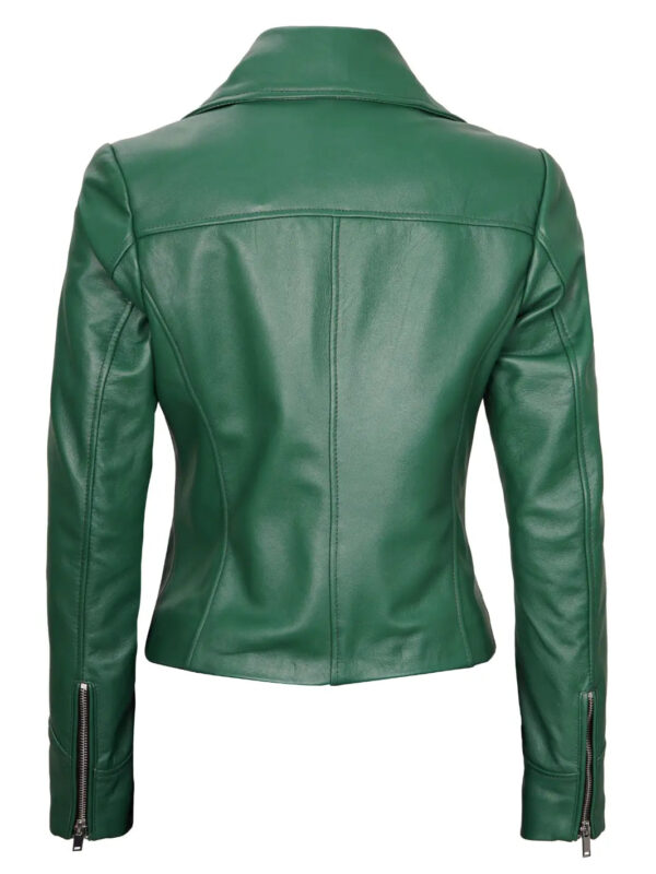 Ninfa Women's Asymmetrical Biker Green Leather Jacket