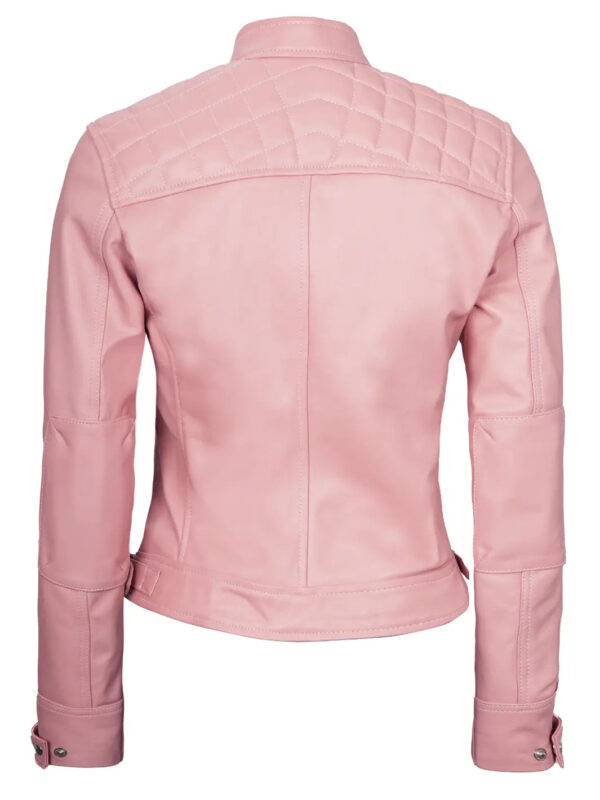 Johnson Women Pink Quilted Cafe Racer Leather Jacket