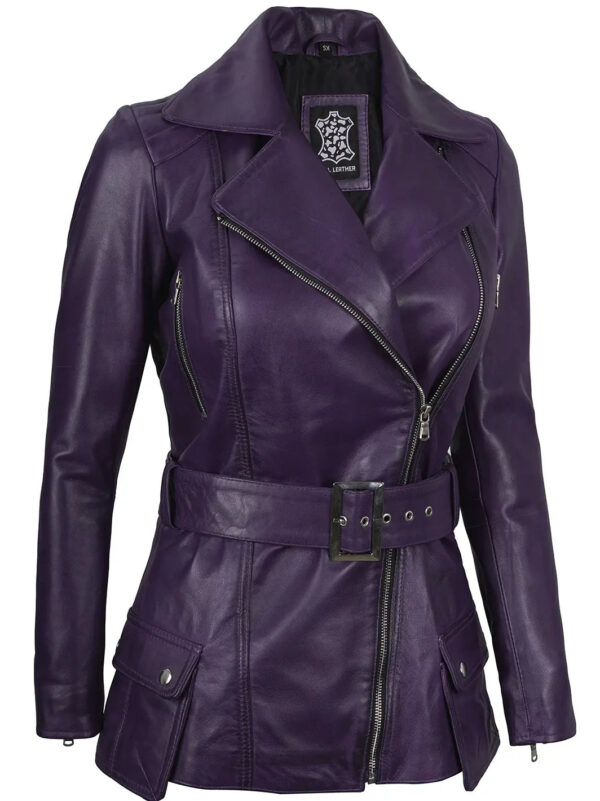 Women Purple Leather Biker Jacket Women