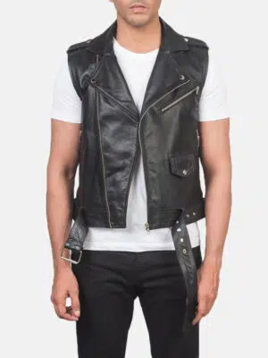 Sullivan Black Leather Biker Vest