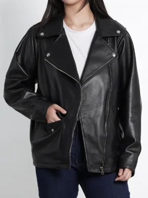 Womens Oversized Asymmetrical Black Leather Jacket